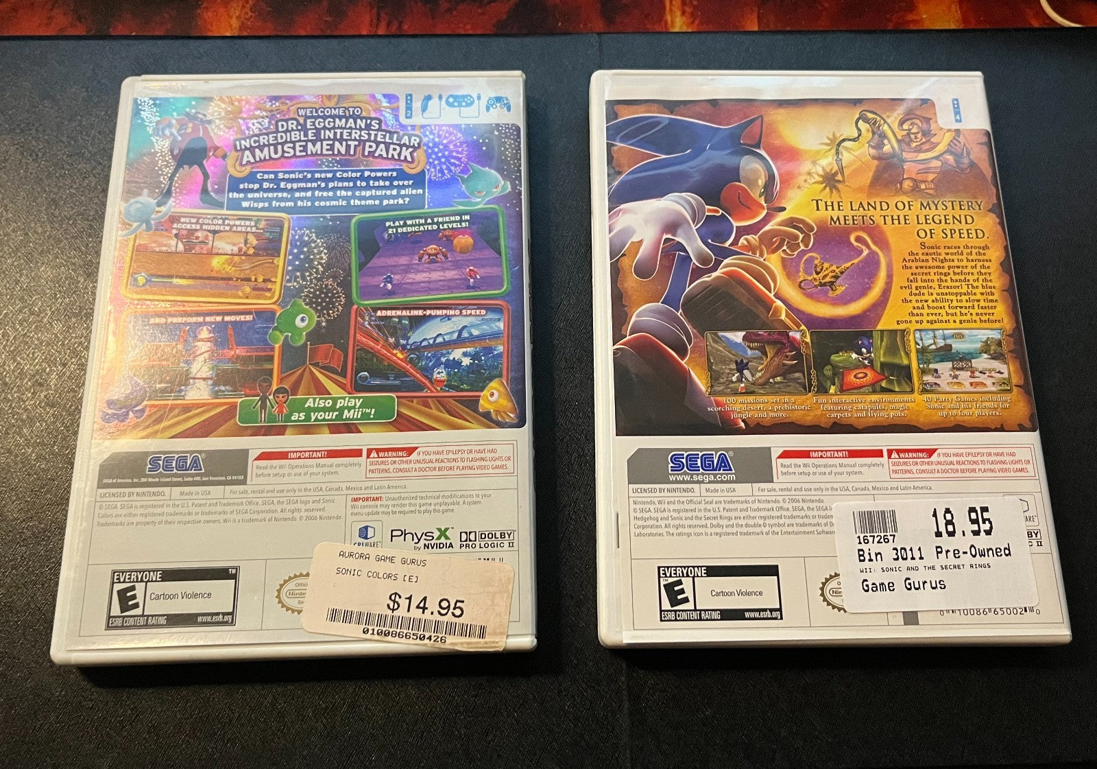 SEGA Sonic Colors, Secret Rings Nintendo Wii Action Lot Tested & Working
