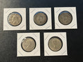 Australia Florin 5-Coin Silver Lot - Circulated -  1946 (1), 1947 (2), 1961 (2)