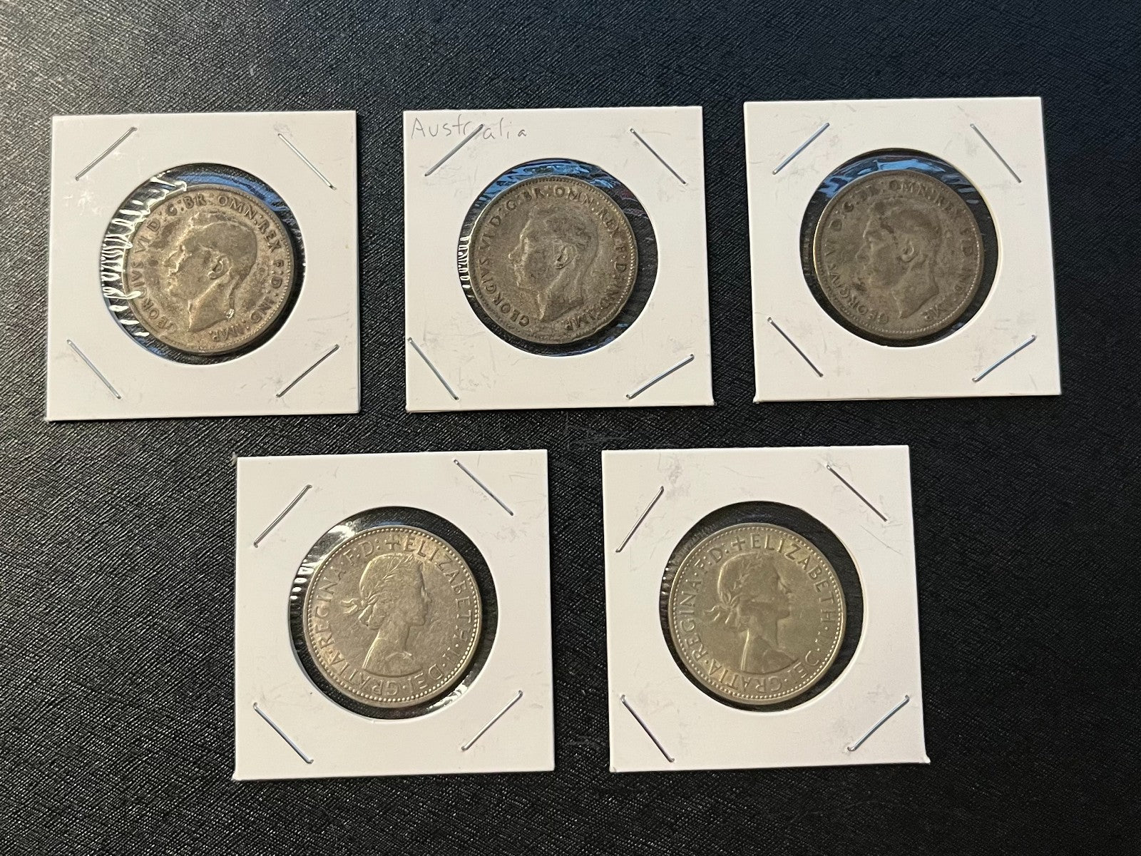 Australia Florin 5-Coin Silver Lot - Circulated -  1946 (1), 1947 (2), 1961 (2)