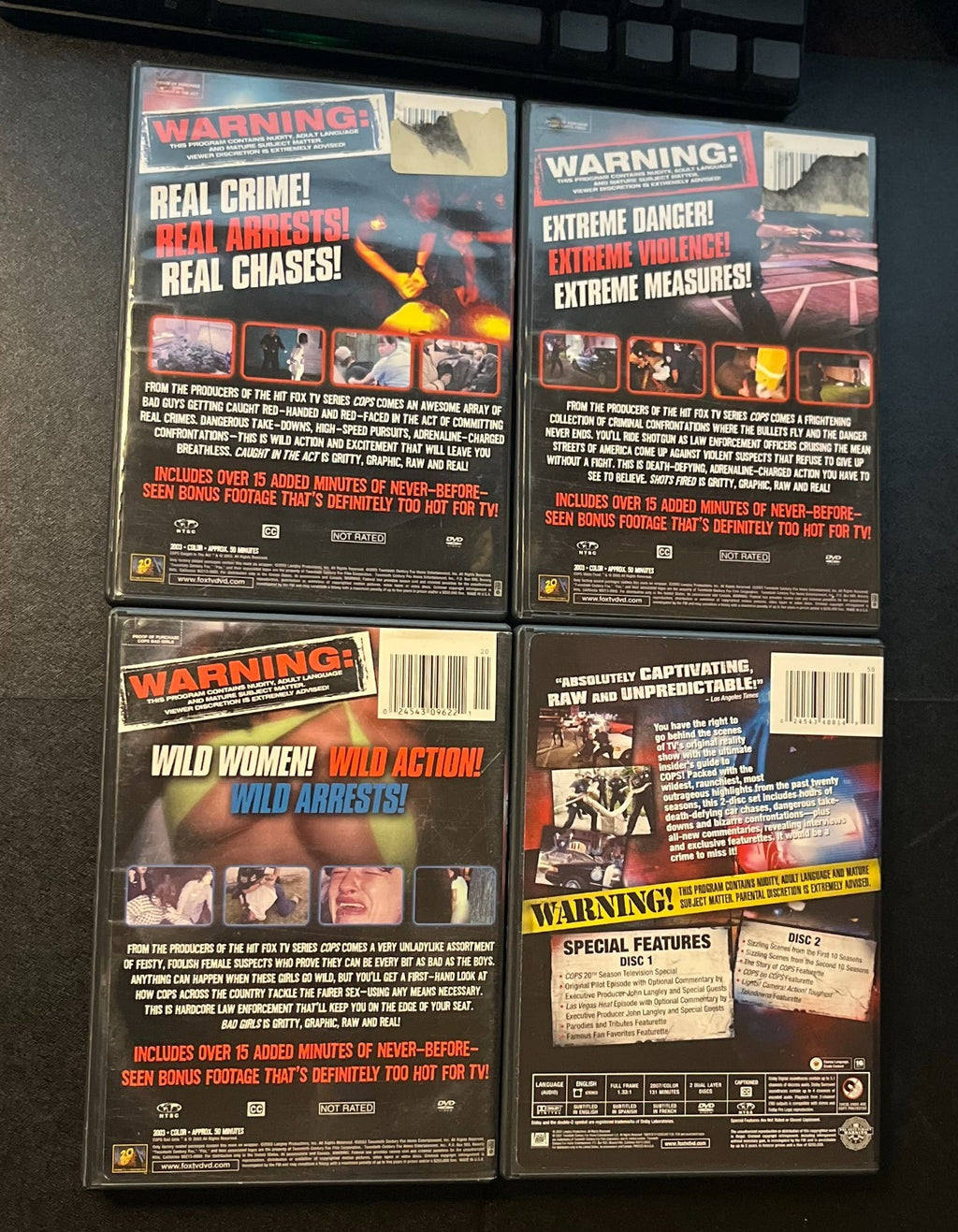 COPS Too Hot For TV - 4 DVD LOT Bad Girls, Shots Fired, Anniversary, Caught Act